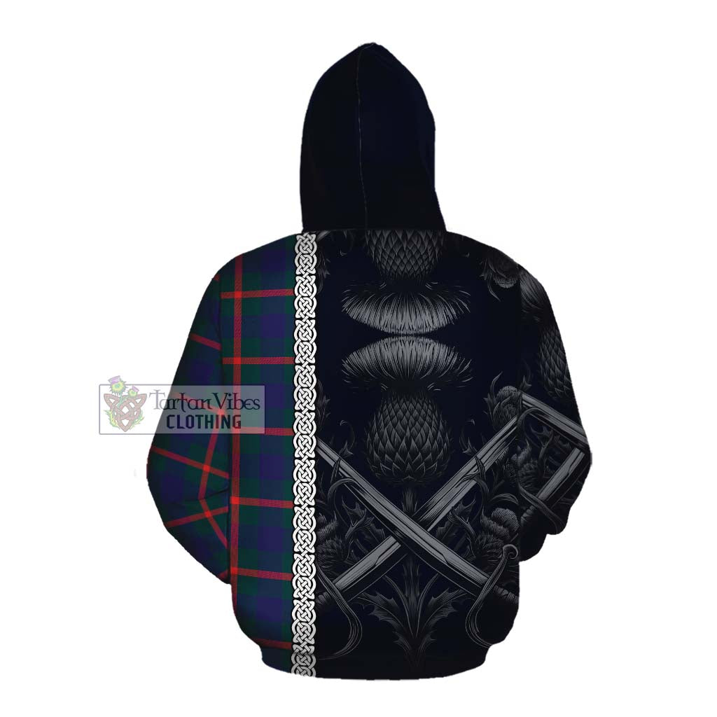 Tartan Vibes Clothing Agnew Tartan Cotton Hoodie with Family Crest Cross Sword Thistle Celtic Vibes