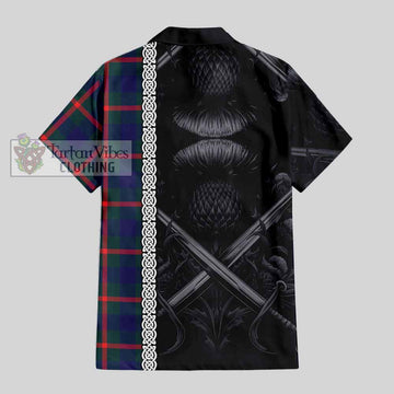 Agnew Tartan Short Sleeve Button Shirt with Family Crest Cross Sword Thistle Celtic Vibes