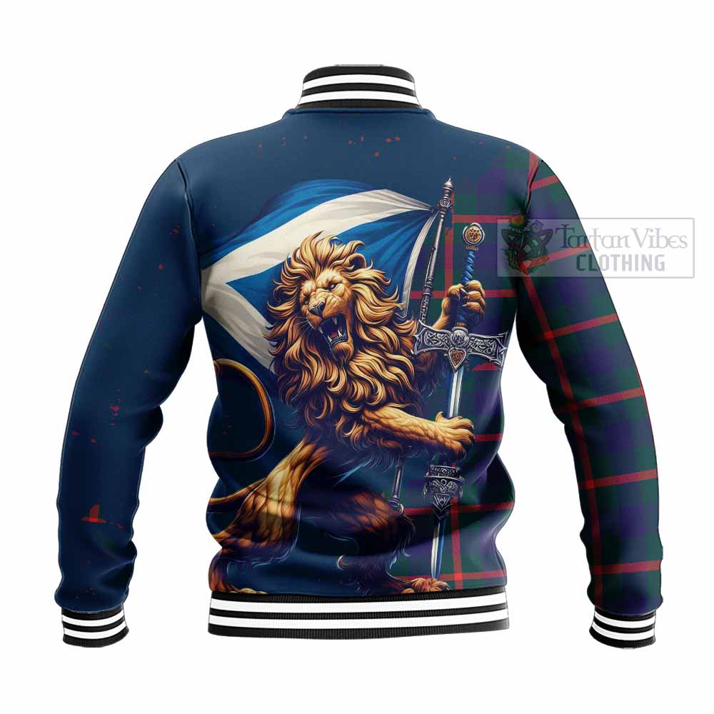 Tartan Vibes Clothing Agnew Tartan Family Crest Baseball Jacket with Scottish Majestic Lion