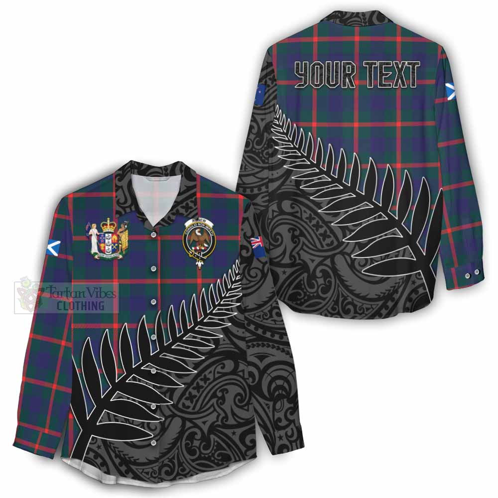 Tartan Vibes Clothing Agnew Crest Tartan Women's Casual Shirt with New Zealand Silver Fern Half Style