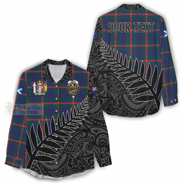 Agnew Crest Tartan Women's Casual Shirt with New Zealand Silver Fern Half Style