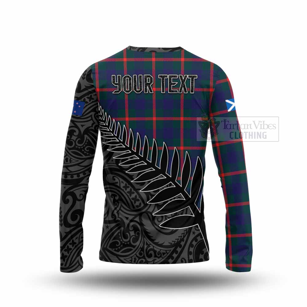 Tartan Vibes Clothing Agnew Crest Tartan Long Sleeve T-Shirt with New Zealand Silver Fern Half Style