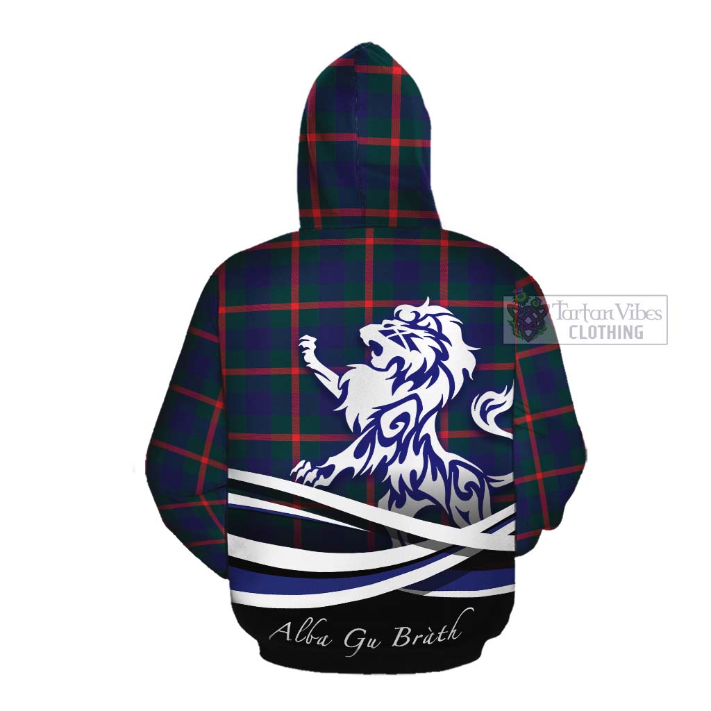 Tartan Vibes Clothing Agnew Tartan Cotton Hoodie with Alba Gu Brath Regal Lion Emblem