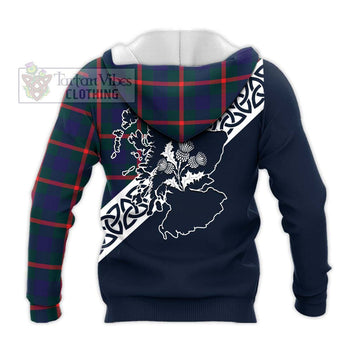 Agnew Tartan Knitted Hoodie Featuring Thistle and Scotland Map