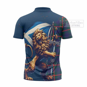 Agnew Tartan Family Crest Zipper Polo Shirt with Scottish Majestic Lion