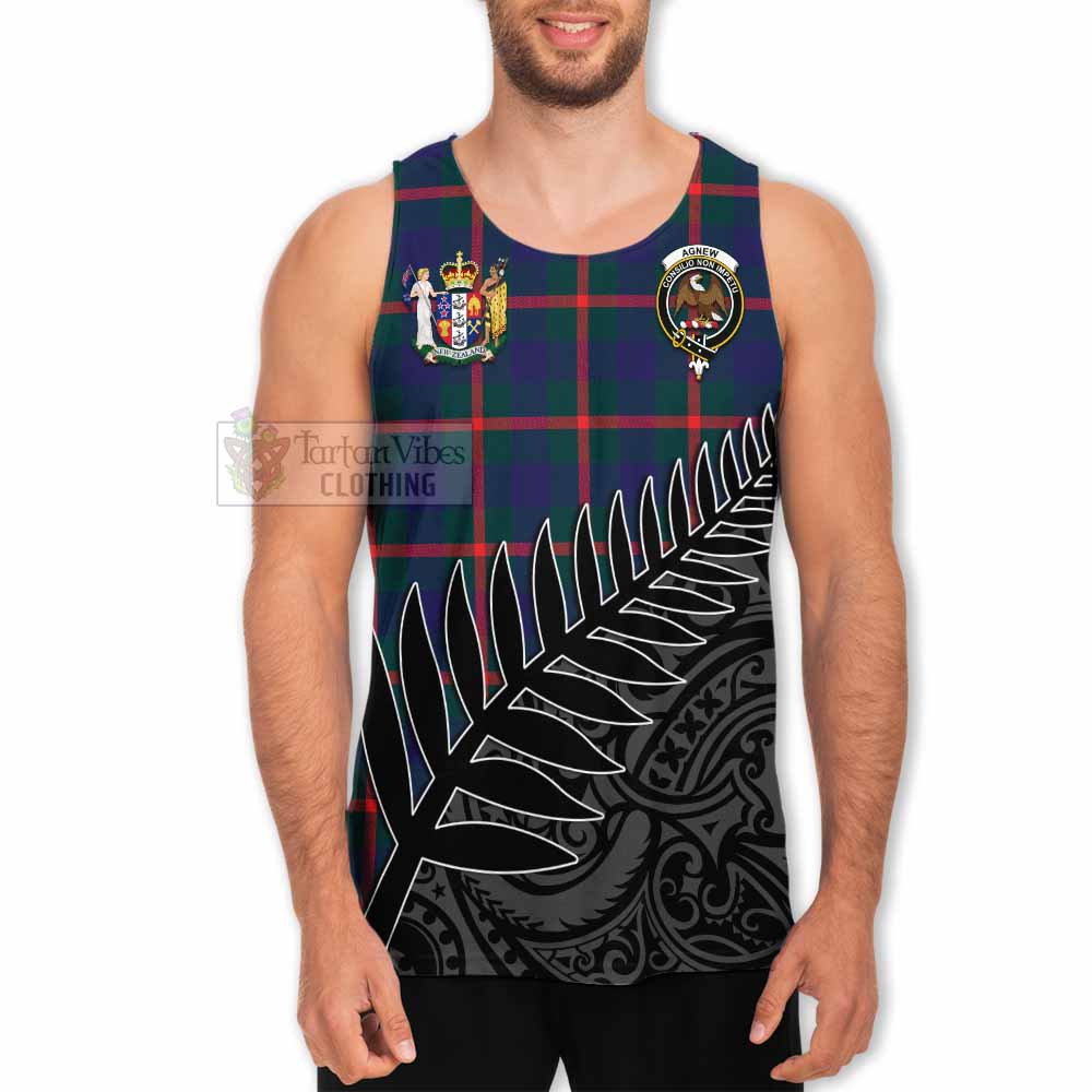 Tartan Vibes Clothing Agnew Crest Tartan Men's Tank Top with New Zealand Silver Fern Half Style