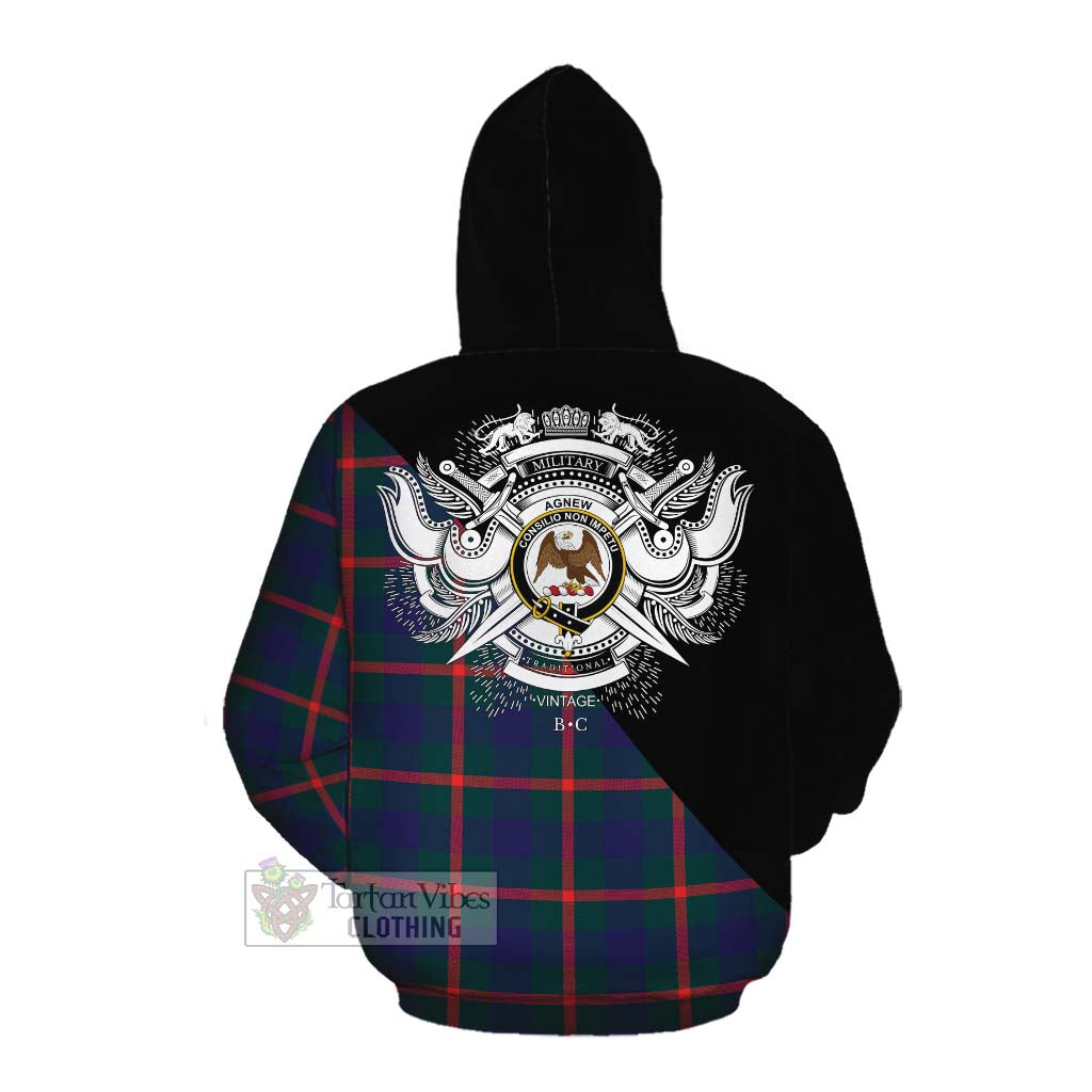 Tartan Vibes Clothing Agnew Tartan Cotton Hoodie with Family Crest and Military Logo Style