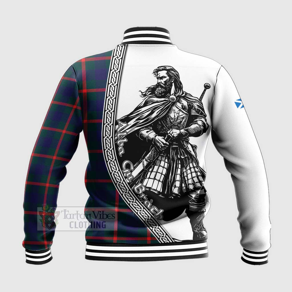 Tartan Vibes Clothing Agnew Tartan Clan Crest Baseball Jacket with Highlander Warrior Celtic Style