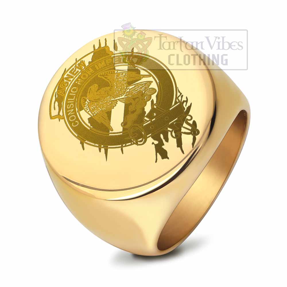 Tartan Vibes Clothing Agnew Clan Crest Engraved Ring Scotland In Me Style