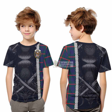 Agnew Tartan Kid T-Shirt with Family Crest Cross Sword Thistle Celtic Vibes