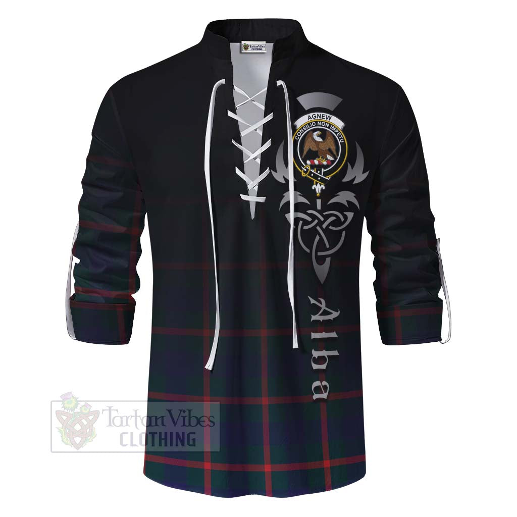 Tartan Vibes Clothing Agnew Tartan Ghillie Kilt Shirt Featuring Alba Gu Brath Family Crest Celtic Inspired