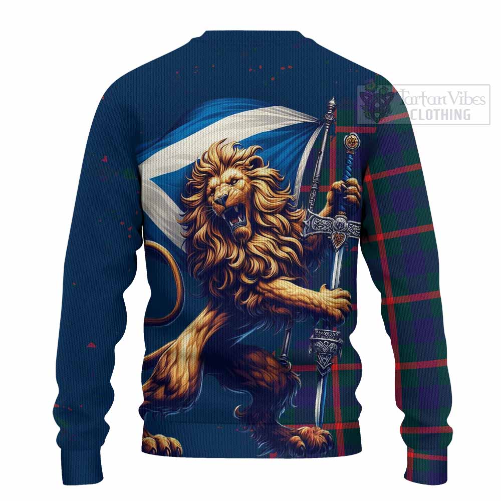 Tartan Vibes Clothing Agnew Tartan Family Crest Knitted Sweater with Scottish Majestic Lion