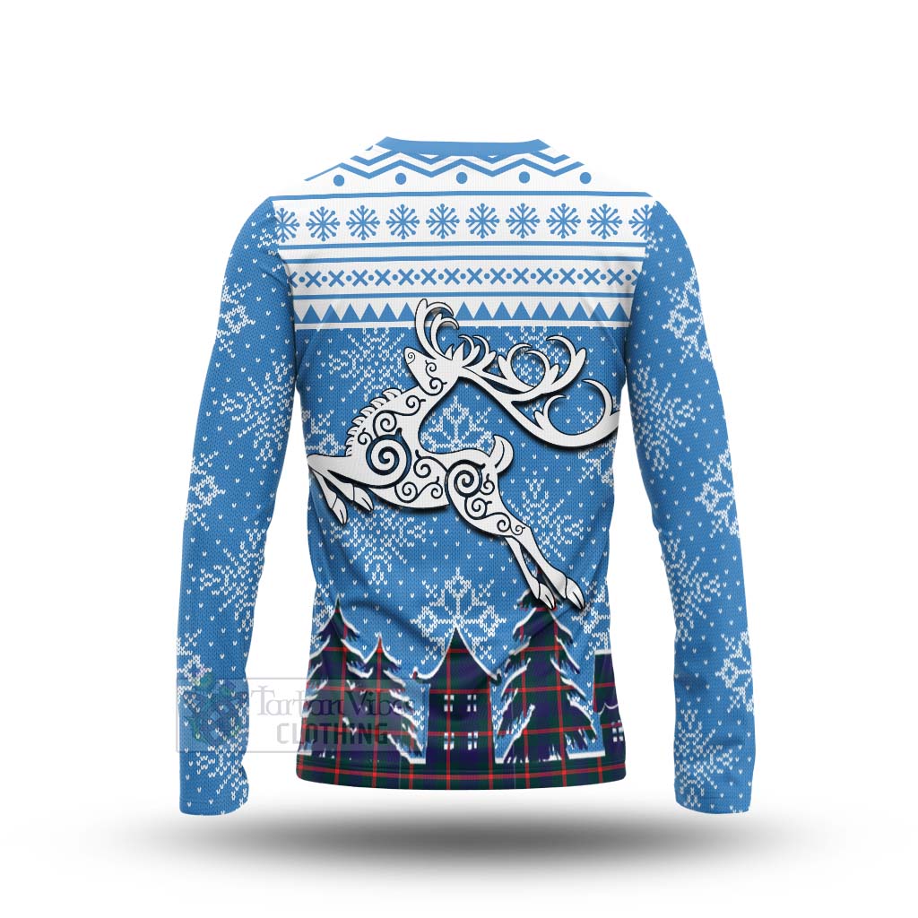 Tartan Vibes Clothing Agnew Clan Christmas Long Sleeve T-Shirt Celtic Reindeer Style