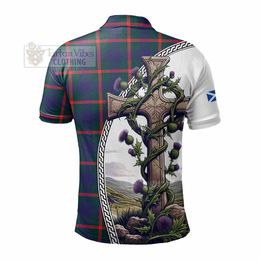 Tartan Vibes Clothing Agnew Tartan Polo Shirt with Family Crest and St. Andrew's Cross Accented by Thistle Vines