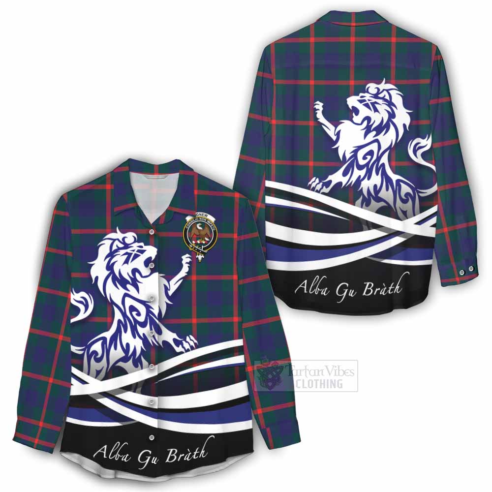 Tartan Vibes Clothing Agnew Tartan Women's Casual Shirt with Alba Gu Brath Regal Lion Emblem