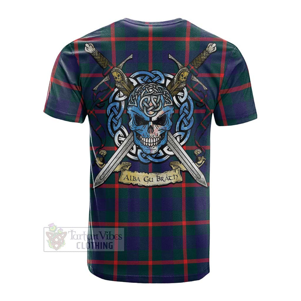 Tartan Vibes Clothing Agnew Tartan Cotton T-shirt with Family Crest Celtic Skull Style