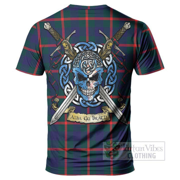 Agnew Tartan T-Shirt with Family Crest Celtic Skull Style