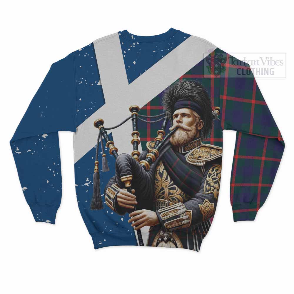 Tartan Vibes Clothing Agnew Tartan Sweatshirt with Family Crest Scottish Bagpiper Vibes