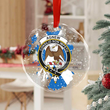 Agnew Clan Crest Christmas Glass Ornament with Scotland Map