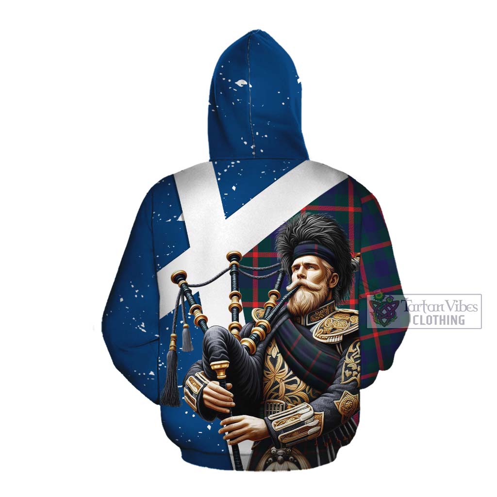 Tartan Vibes Clothing Agnew Tartan Cotton Hoodie with Family Crest Scottish Bagpiper Vibes