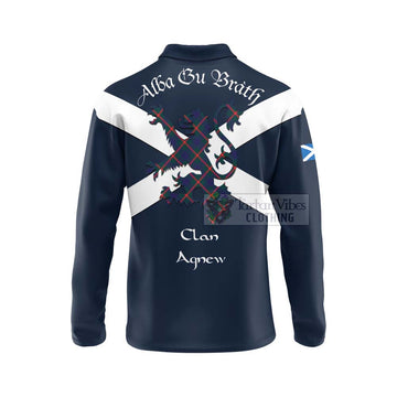 Agnew Tartan Lion Rampant Long Sleeve Polo Shirt  Proudly Display Your Heritage with Alba Gu Brath and Clan Name