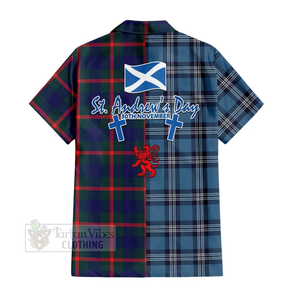 Tartan Vibes Clothing Agnew Tartan Short Sleeve Button Shirt Happy St. Andrew's Day Half Tartan Style