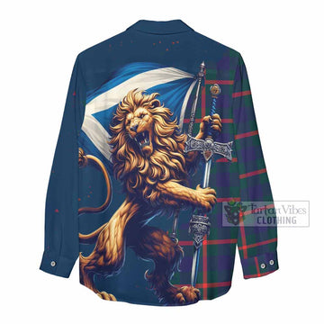 Agnew Tartan Family Crest Women's Casual Shirt with Scottish Majestic Lion