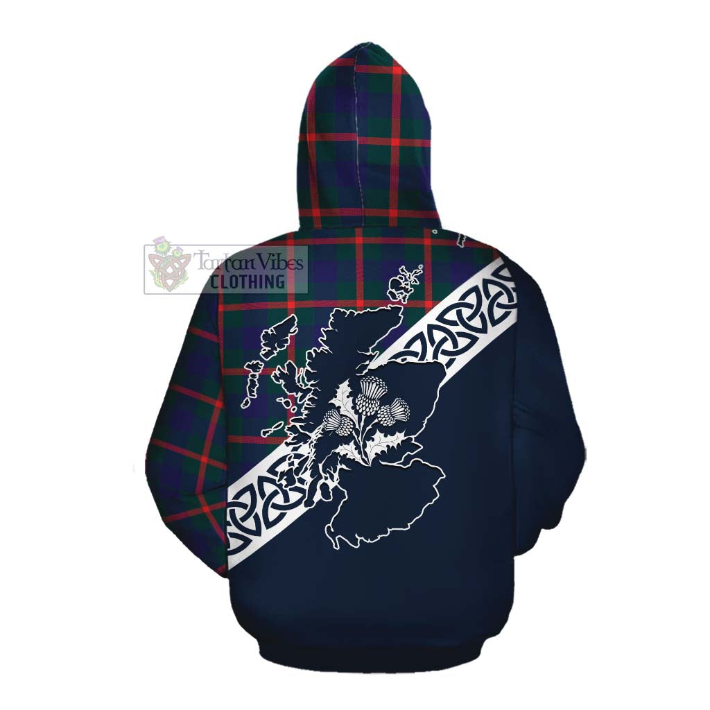 Tartan Vibes Clothing Agnew Tartan Cotton Hoodie Featuring Thistle and Scotland Map