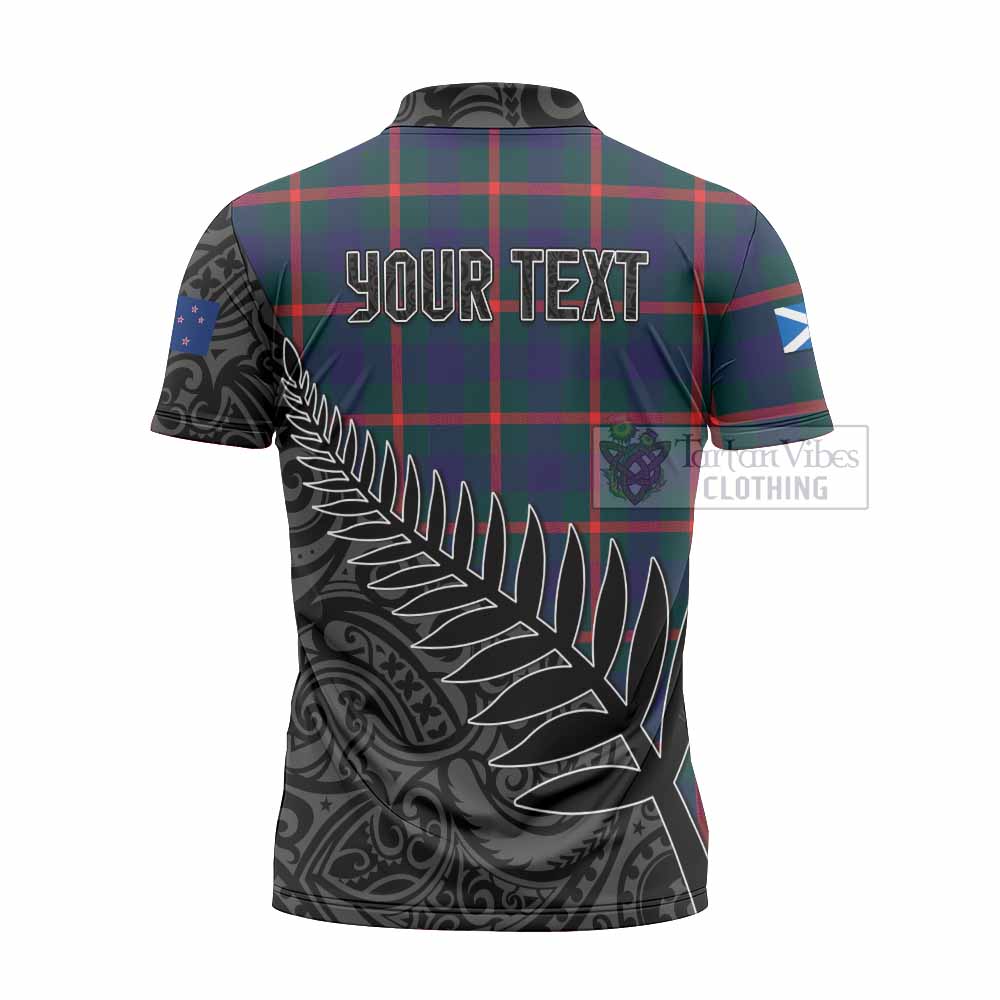 Tartan Vibes Clothing Agnew Crest Tartan Zipper Polo Shirt with New Zealand Silver Fern Half Style