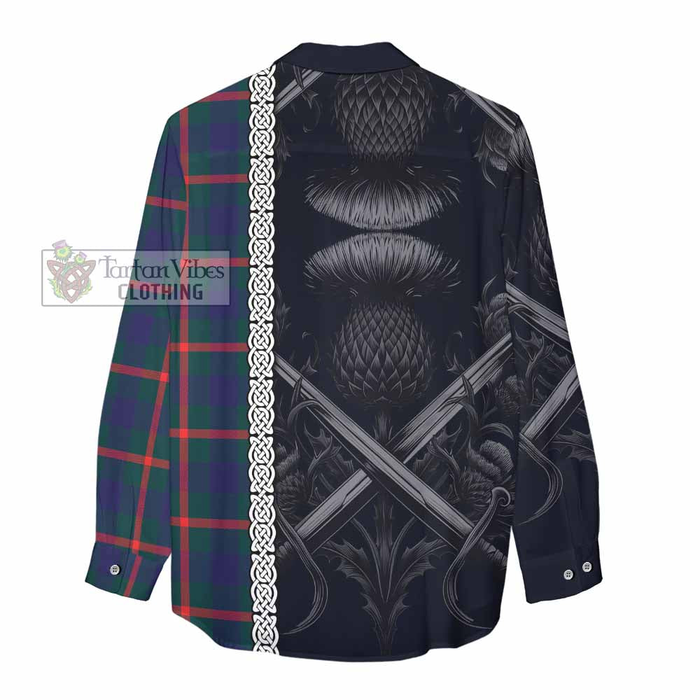 Tartan Vibes Clothing Agnew Tartan Women's Casual Shirt with Family Crest Cross Sword Thistle Celtic Vibes