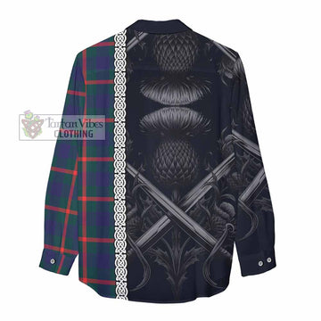 Agnew Tartan Women's Casual Shirt with Family Crest Cross Sword Thistle Celtic Vibes