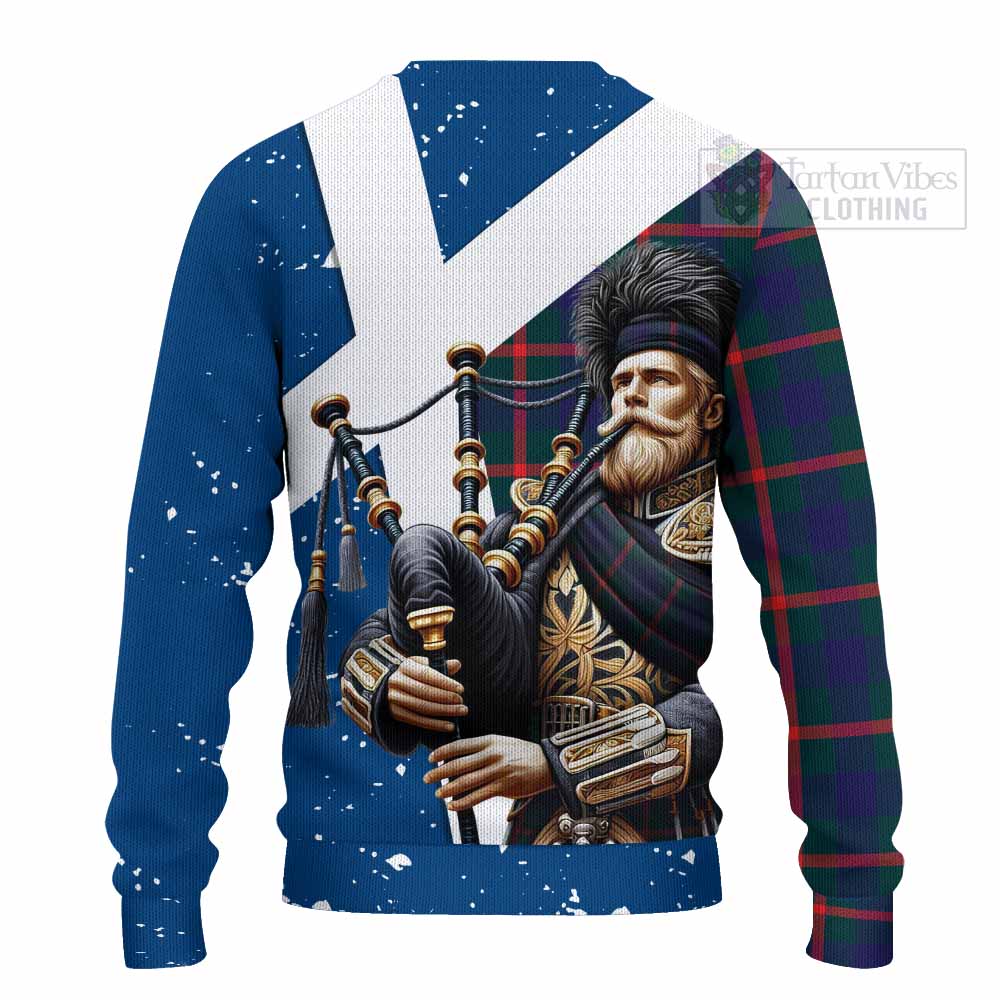 Tartan Vibes Clothing Agnew Tartan Knitted Sweater with Family Crest Scottish Bagpiper Vibes