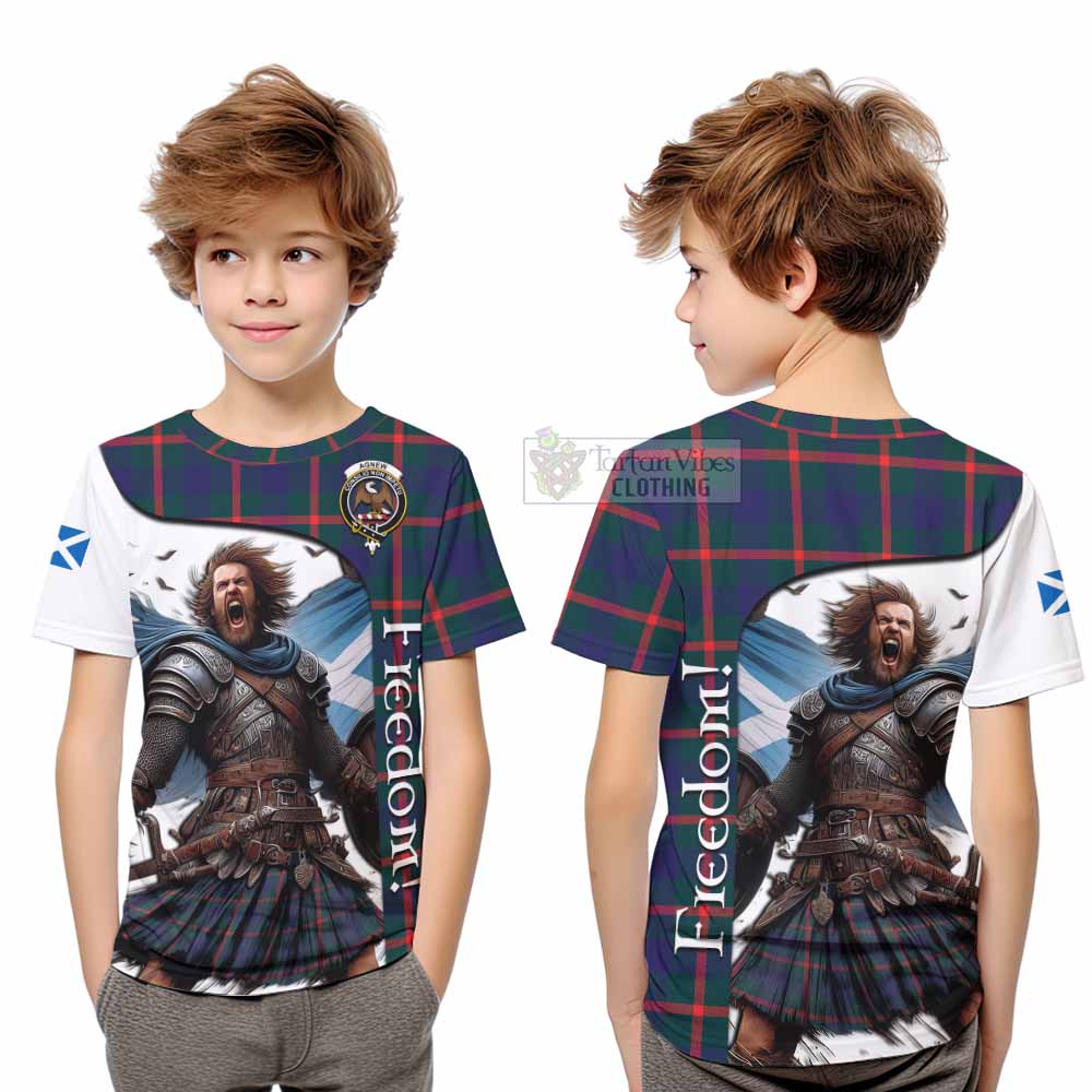 Tartan Vibes Clothing Agnew Crest Tartan Kid T-Shirt Inspired by the Freedom of Scottish Warrior