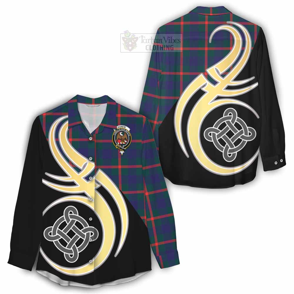 Tartan Vibes Clothing Agnew Tartan Women's Casual Shirt with Family Crest and Celtic Symbol Style