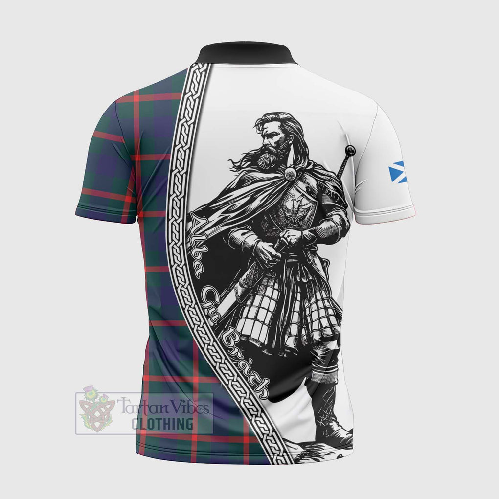 Tartan Vibes Clothing Agnew Tartan Clan Crest Zipper Polo Shirt with Highlander Warrior Celtic Style