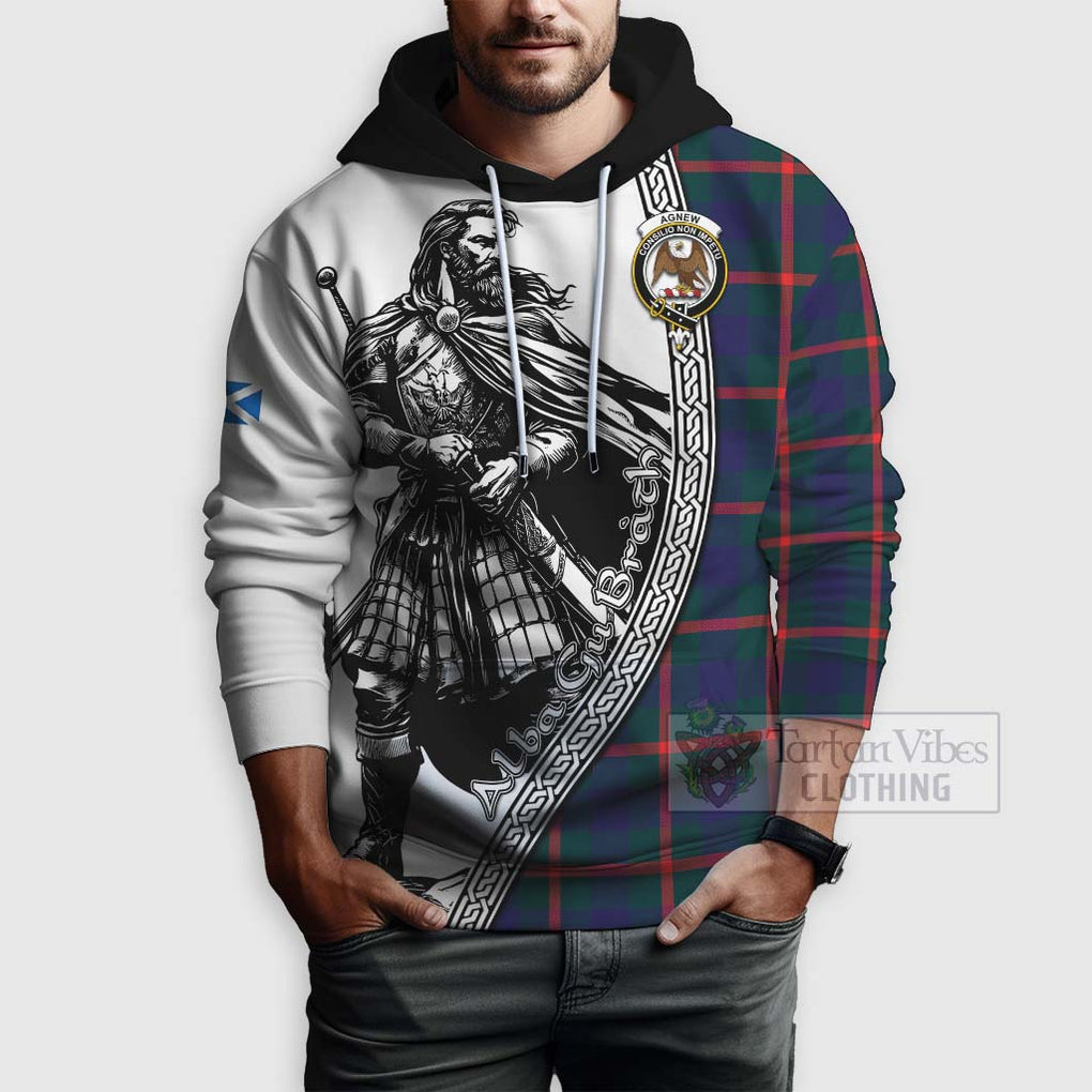 Tartan Vibes Clothing Agnew Tartan Clan Crest Hoodie with Highlander Warrior Celtic Style