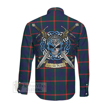 Agnew Tartan Long Sleeve Button Shirt with Family Crest Celtic Skull Style