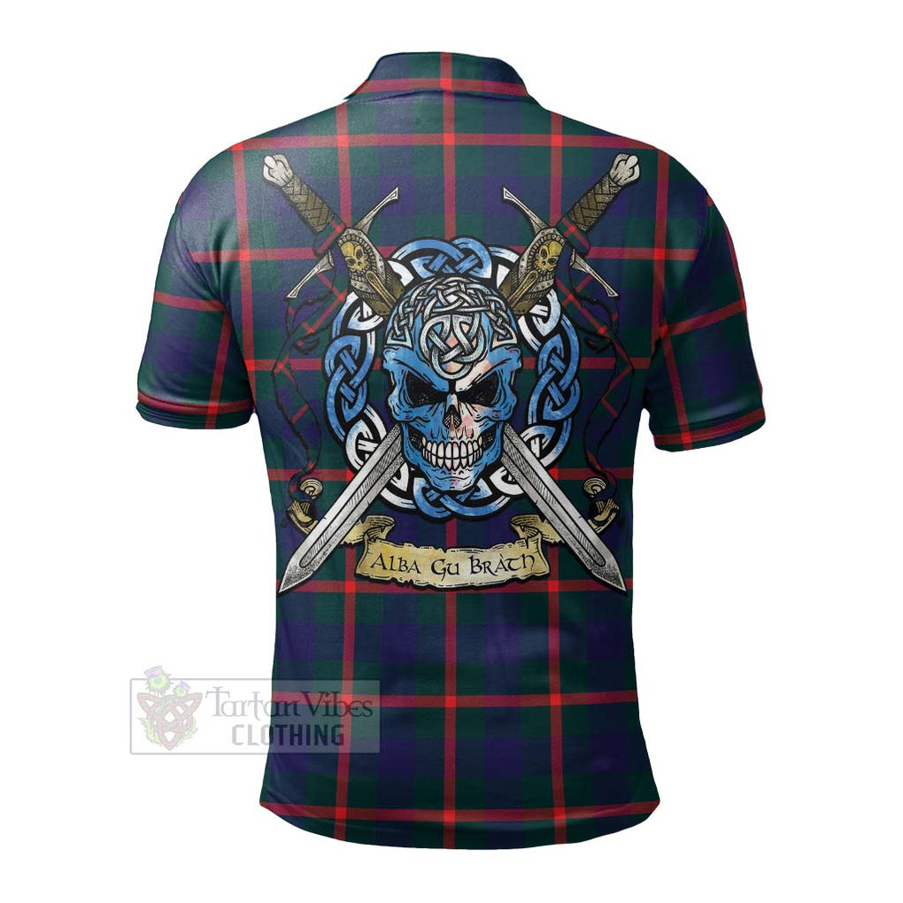 Tartan Vibes Clothing Agnew Tartan Polo Shirt with Family Crest Celtic Skull Style