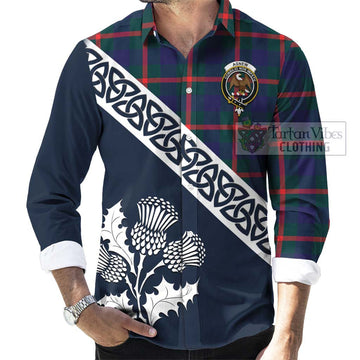 Agnew Tartan Long Sleeve Button Shirt Featuring Thistle and Scotland Map