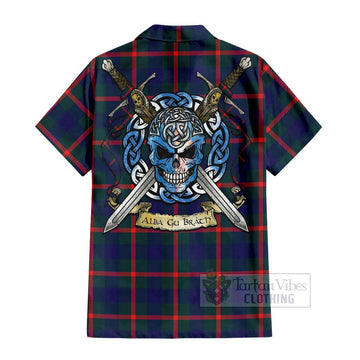 Agnew Tartan Short Sleeve Button Shirt with Family Crest Celtic Skull Style