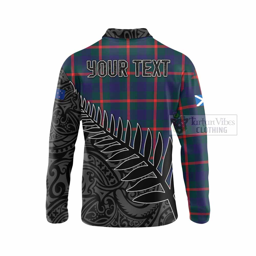 Tartan Vibes Clothing Agnew Crest Tartan Long Sleeve Polo Shirt with New Zealand Silver Fern Half Style