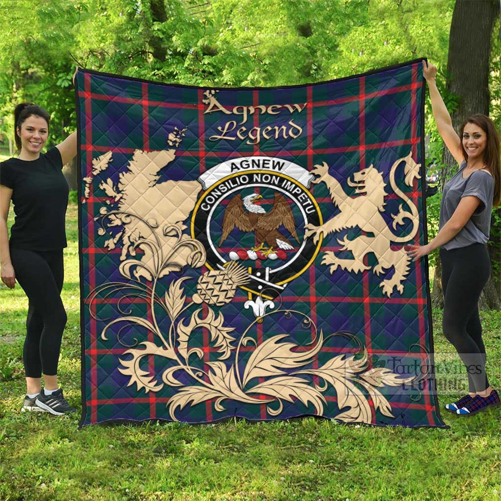 Tartan Vibes Clothing Agnew Tartan Quilt with Family Crest and Scottish Symbol Style