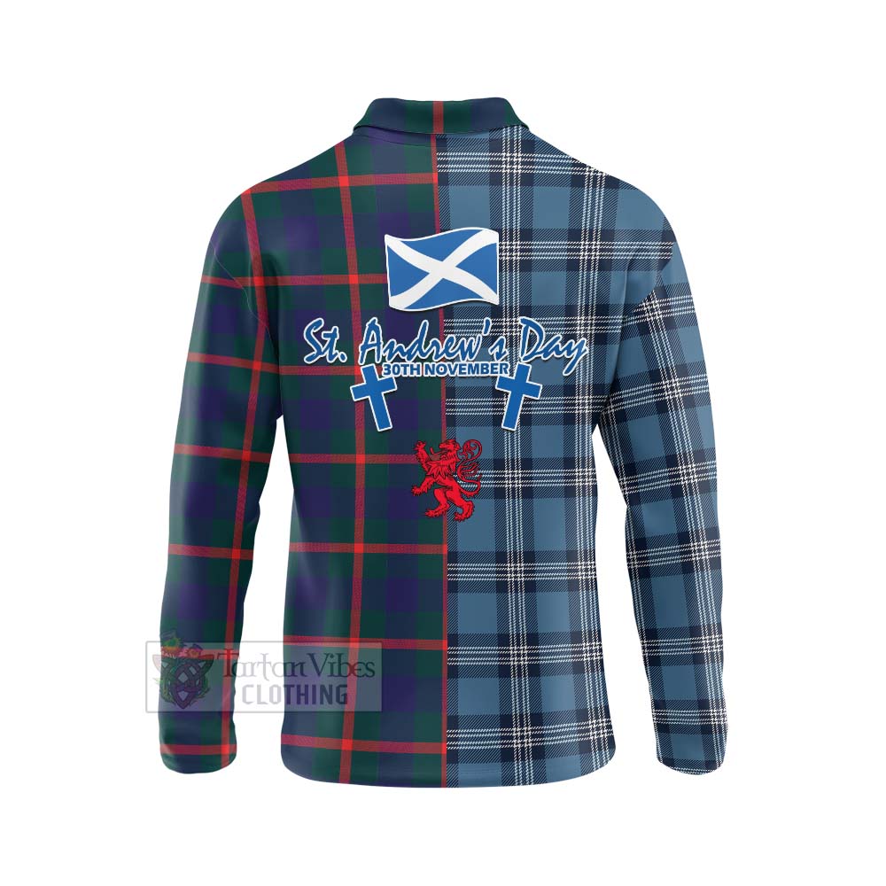 Tartan Vibes Clothing Agnew Tartan Long Sleeve Polo Shirt Happy St. Andrew's Day Half Tartan Style