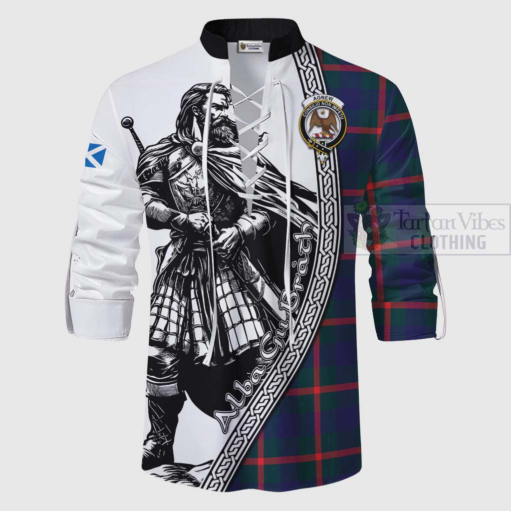 Tartan Vibes Clothing Agnew Tartan Clan Crest Ghillie Kilt Shirt with Highlander Warrior Celtic Style