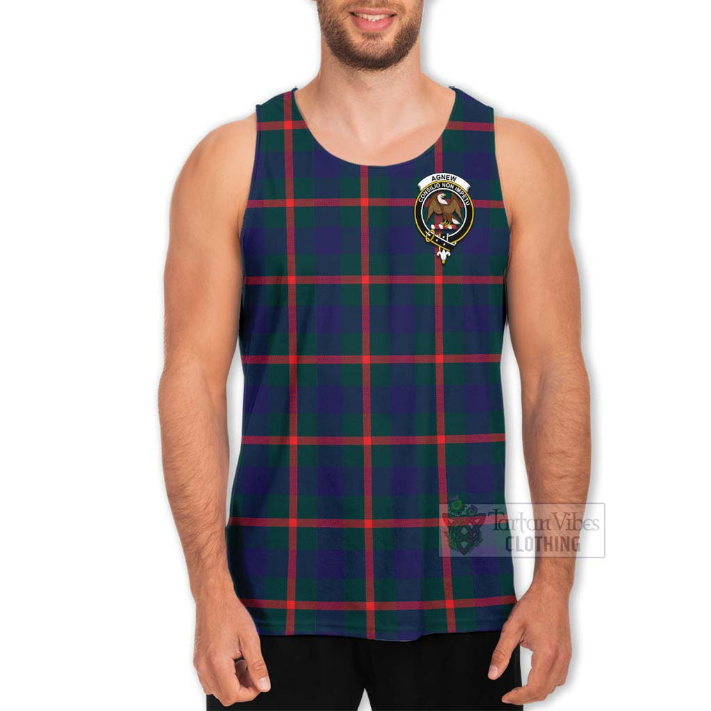 Tartan Vibes Clothing Agnew Tartan Men's Tank Top with Family Crest and Bearded Skull Holding Bottles of Whiskey