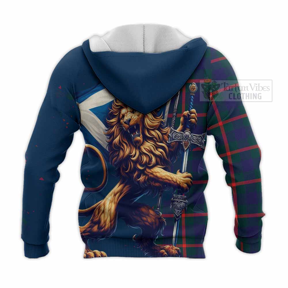 Tartan Vibes Clothing Agnew Tartan Family Crest Knitted Hoodie with Scottish Majestic Lion