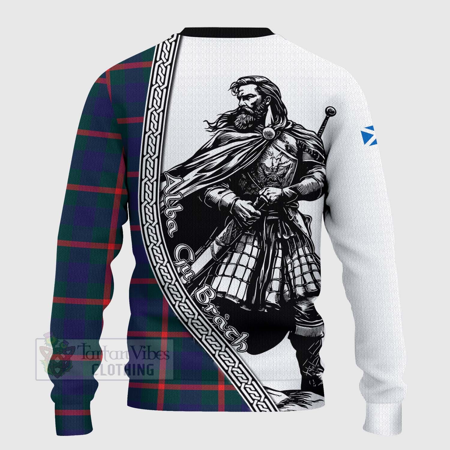 Tartan Vibes Clothing Agnew Tartan Clan Crest Knitted Sweater with Highlander Warrior Celtic Style