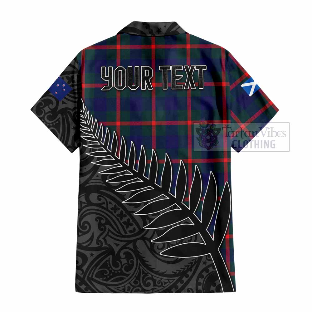 Tartan Vibes Clothing Agnew Crest Tartan Short Sleeve Button Shirt with New Zealand Silver Fern Half Style