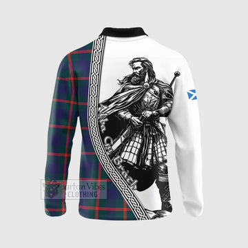 Agnew Tartan Clan Crest Long Sleeve Polo Shirt with Highlander Warrior Celtic Style