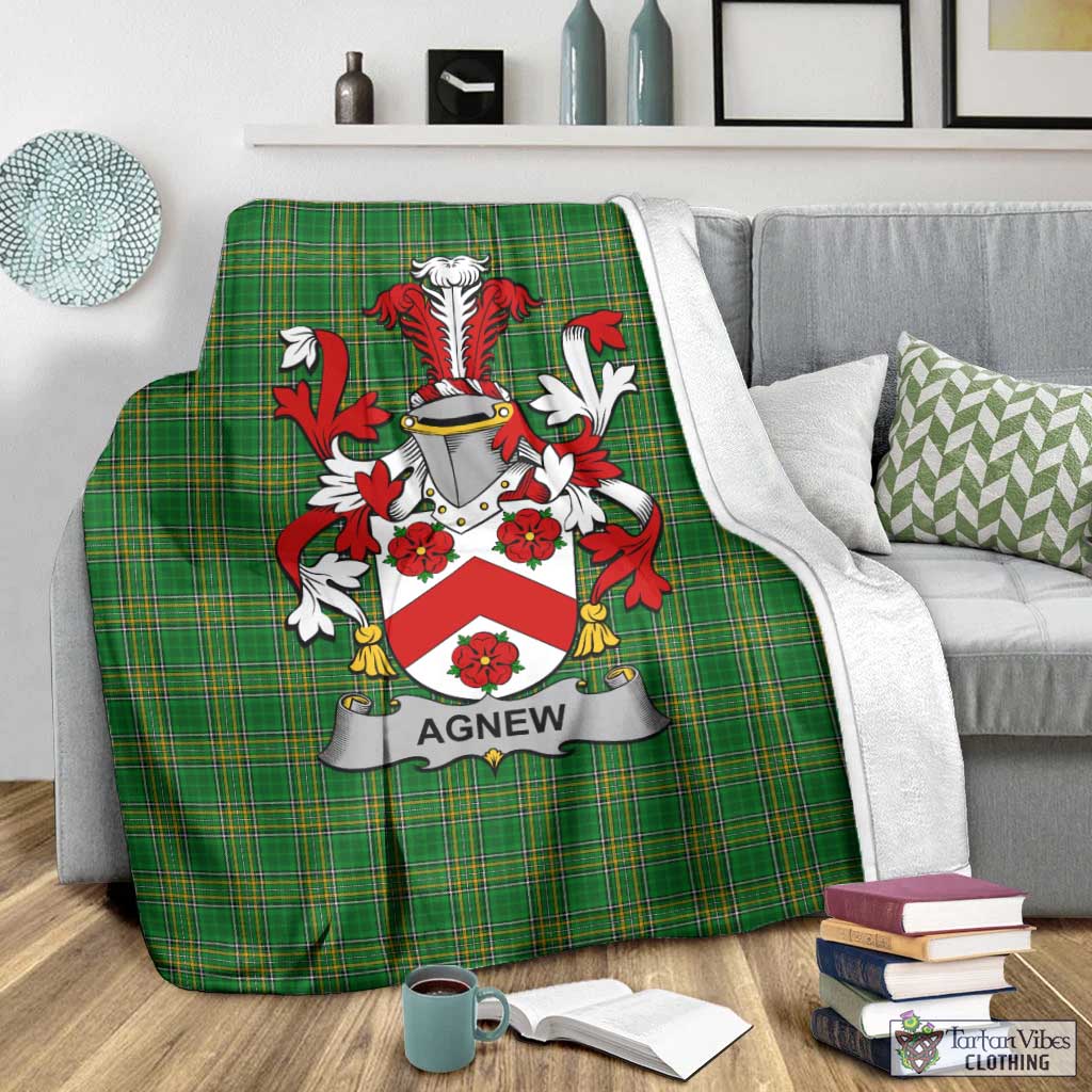 Tartan Vibes Clothing Agnew Irish Clan Tartan Blanket with Coat of Arms